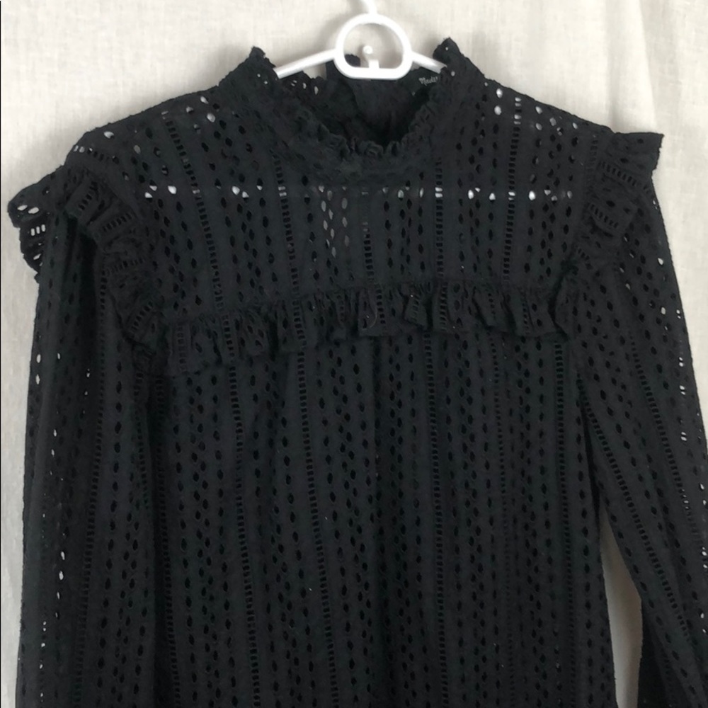 Mock neck sheer long sleeve blouse